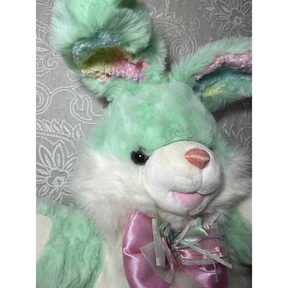 Dan Dee Hoppy Hopster Bunny Plush Mint Green Rainbow 21” Large Easter Rabbit - Picture 5 of 10